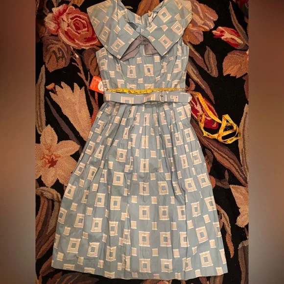 Vintage 1950’s store Stock Blue and White Geometric Dress - Picture 1 of 8
